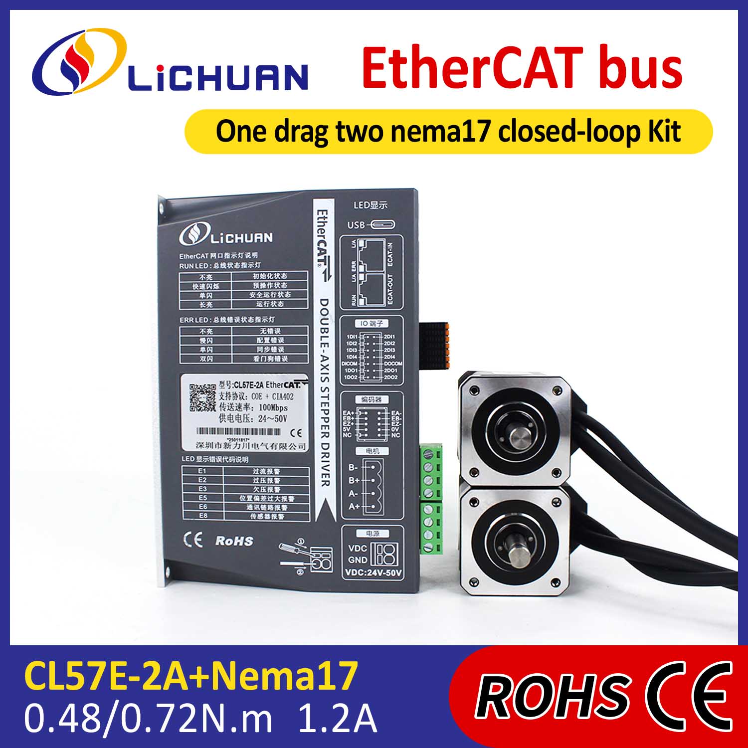 Kit Driver Motor Stepper Loop Tertutup EtherCAT 2Phase Nema17 2-Axis DC