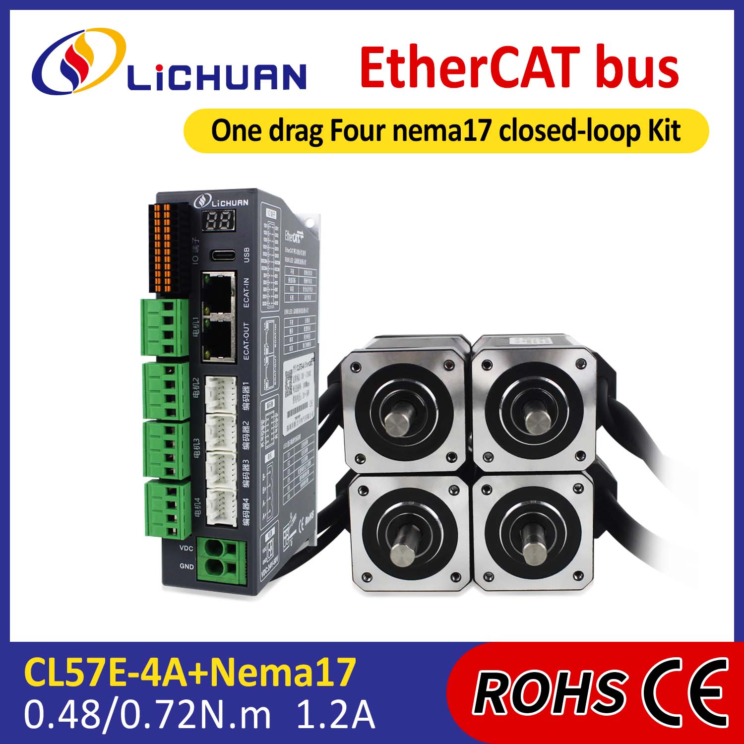 Kit Driver Motor Stepper Loop Tertutup EtherCAT 2Phase Nema17 4-Axis DC