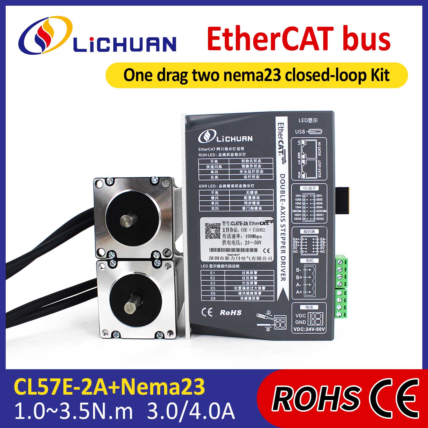Kit Driver Motor Stepper Loop Tertutup EtherCAT 2Phase Nema23 2-Axis DC