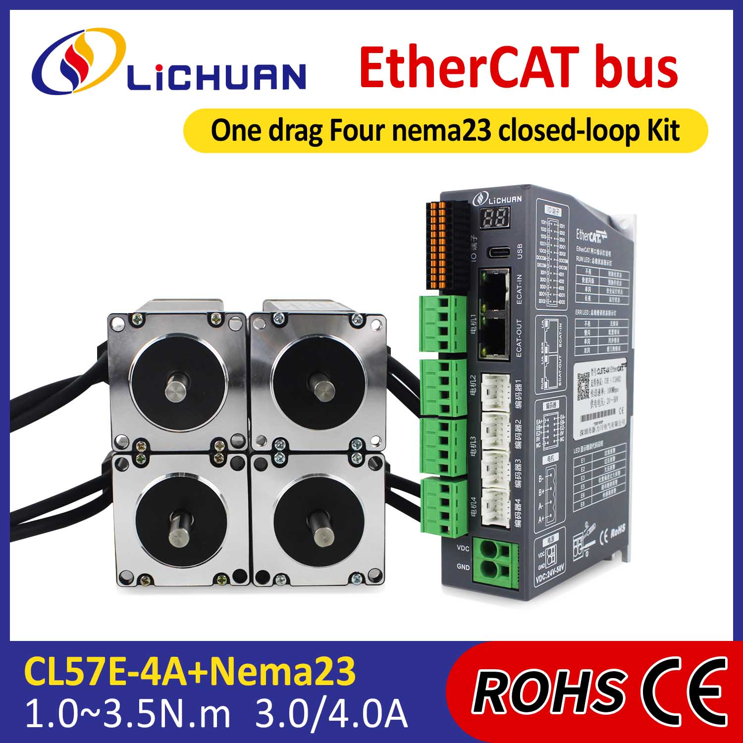 Kit Driver Motor Stepper Loop Tertutup EtherCAT 2Phase Nema23 4-Axis DC