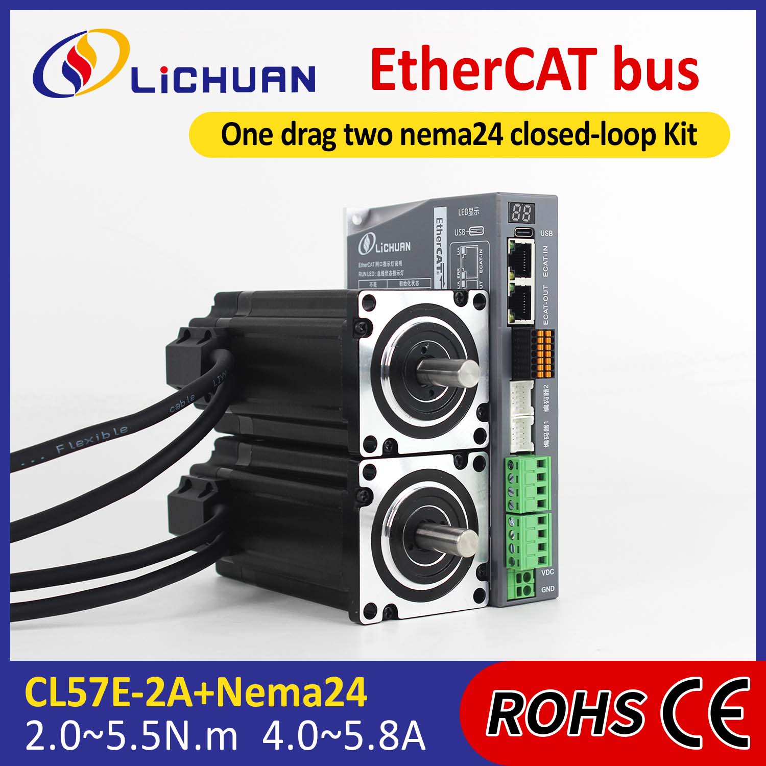 Kit Driver Motor Stepper Loop Tertutup EtherCAT 2Phase Nema24 2-Axis DC