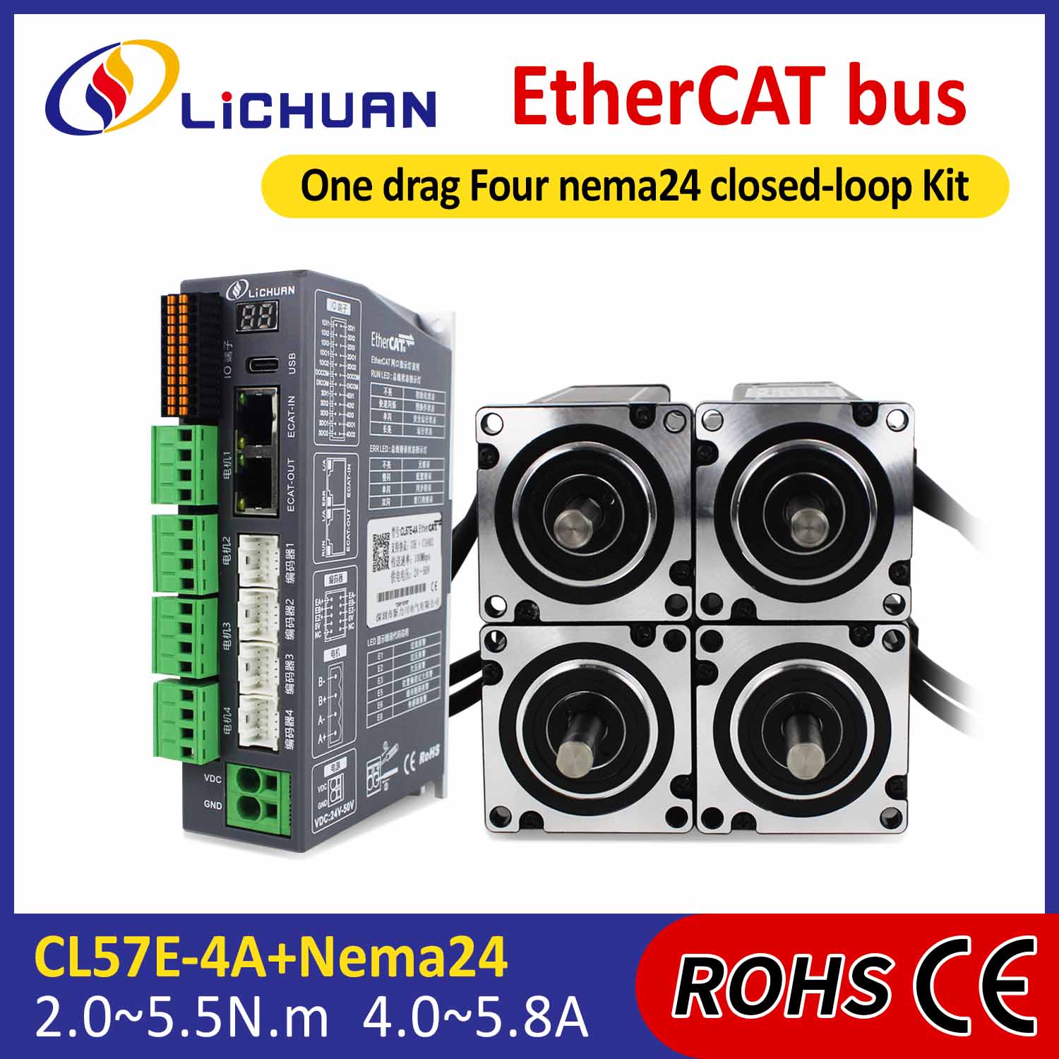 Kit Driver Motor Stepper Loop Tertutup EtherCAT 2Phase Nema24 4-Axis DC