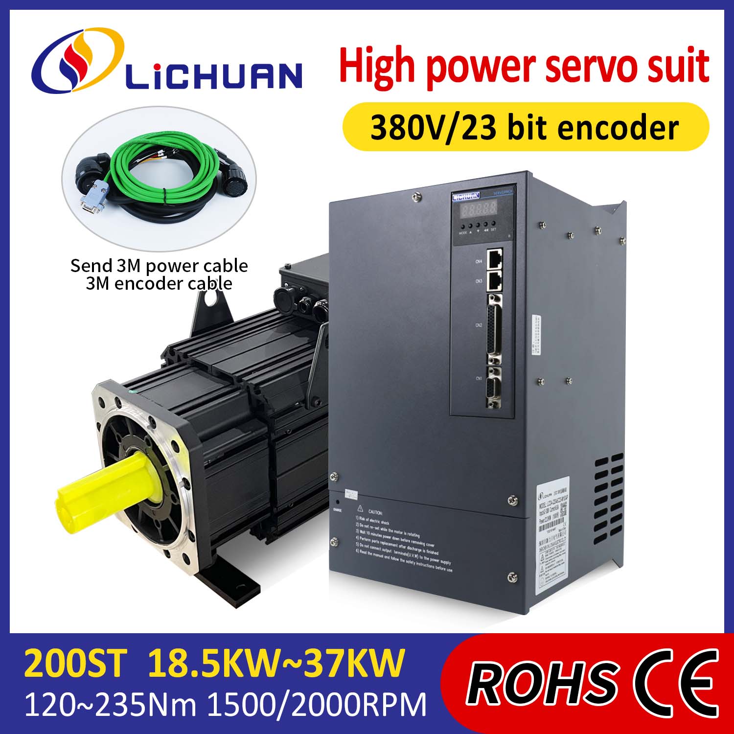 Kit Driver Motor Servo AC Lichuan DAYA TINGGI 140N.m 22KW AC380V 44,7A 1500/2000RPM IP65