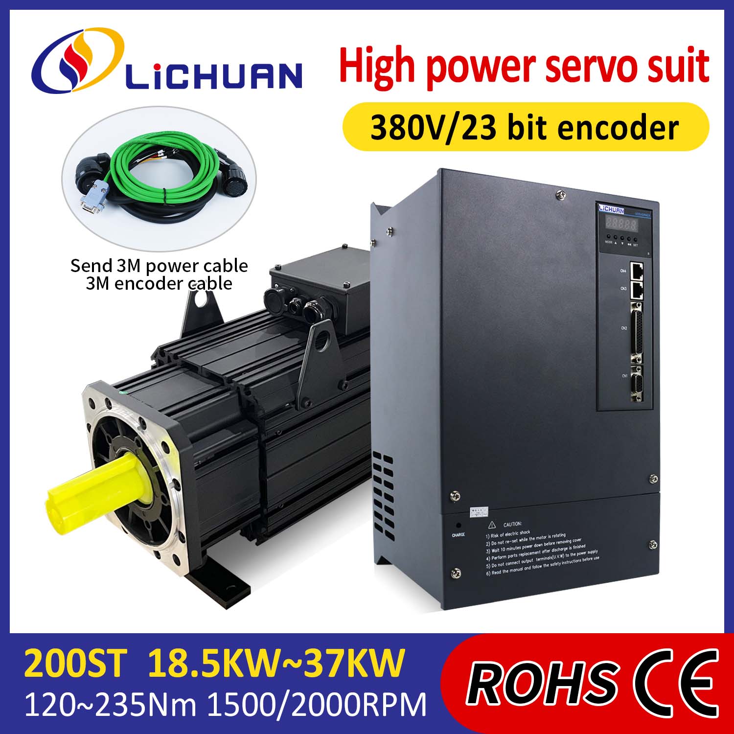 Kit Driver Motor Servo AC Lichuan DAYA TINGGI 191N.m 30KW AC380V 52A 1500/2000RPM IP65