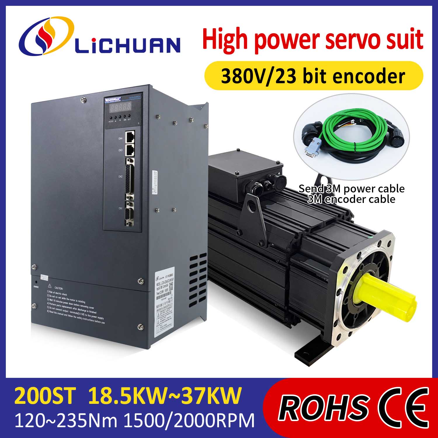 Kit Driver Motor Servo AC Lichuan DAYA TINGGI 235N.m 37KW AC380V 73A 1500/2000RPM IP65