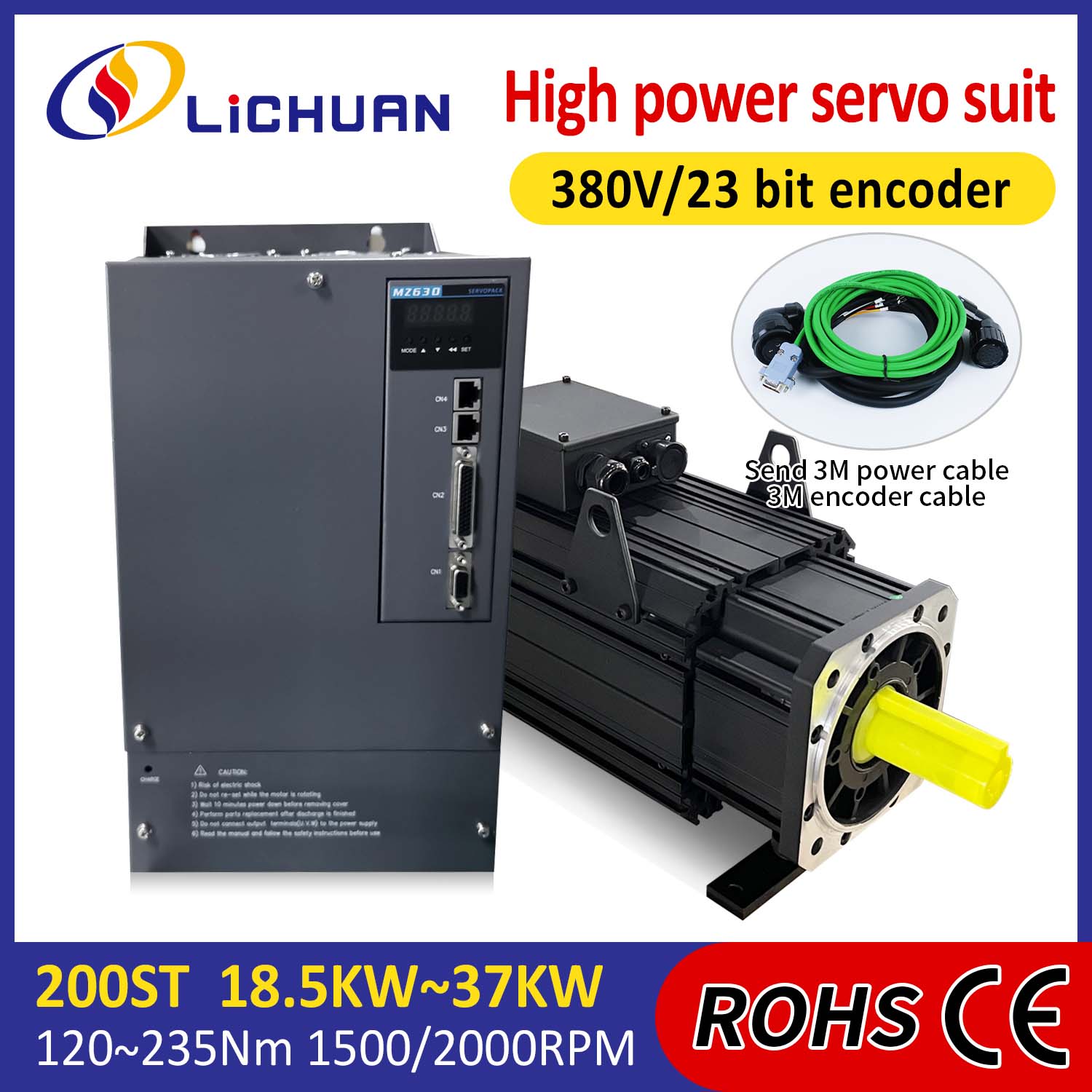 Kit Driver Motor Servo AC Lichuan DAYA TINGGI 88N.m 18,5KW AC380V 31,6A 1500/2000RPM IP65