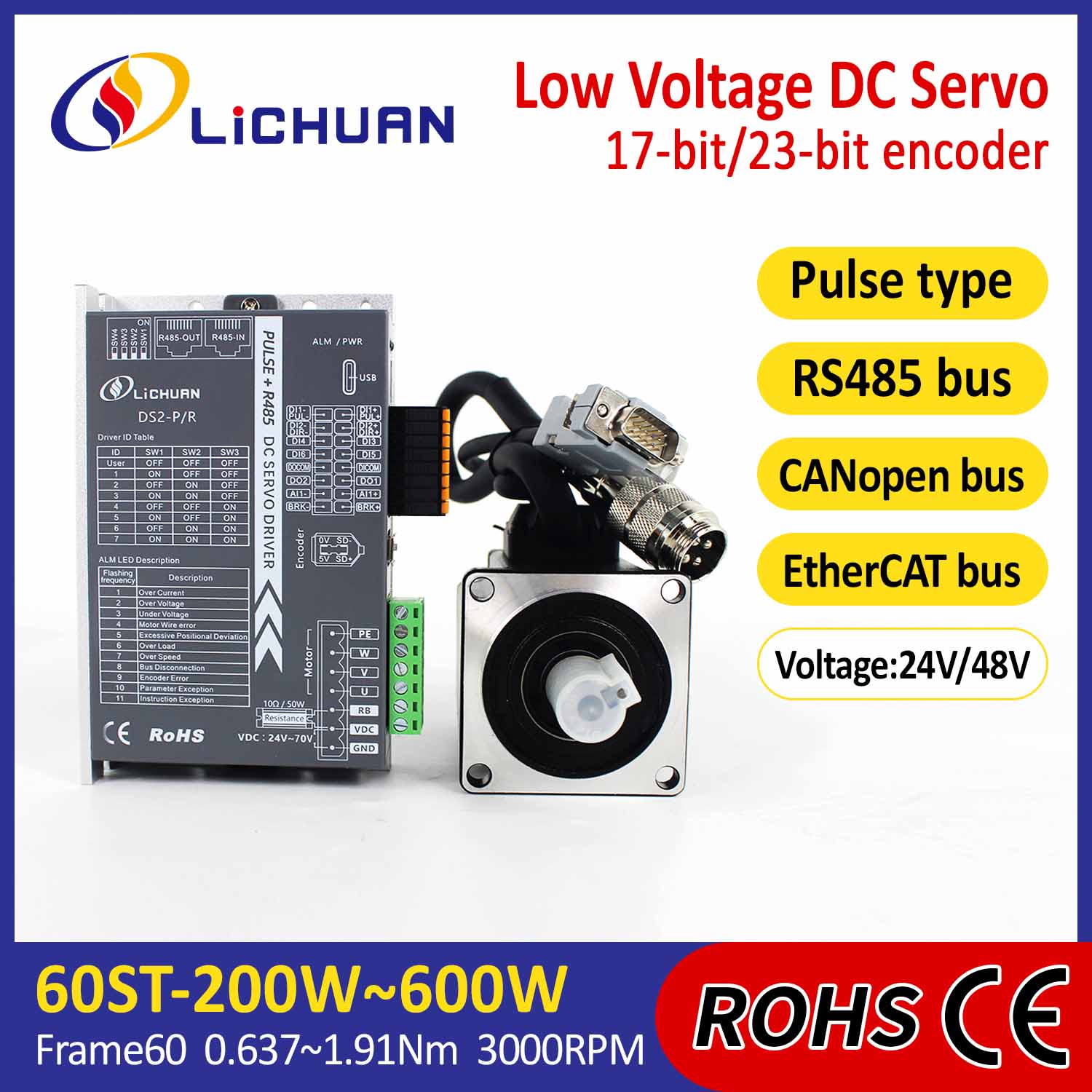 Pulse/RS485/CANopen/EtherCAT 60 FLANGED 200W/400W/600W Kit Driver Motor Servo DC Tegangan Rendah